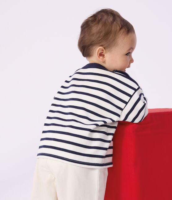 Marinière bébé en coton iconique blanc MARSHMALLOW/bleu SMOKING