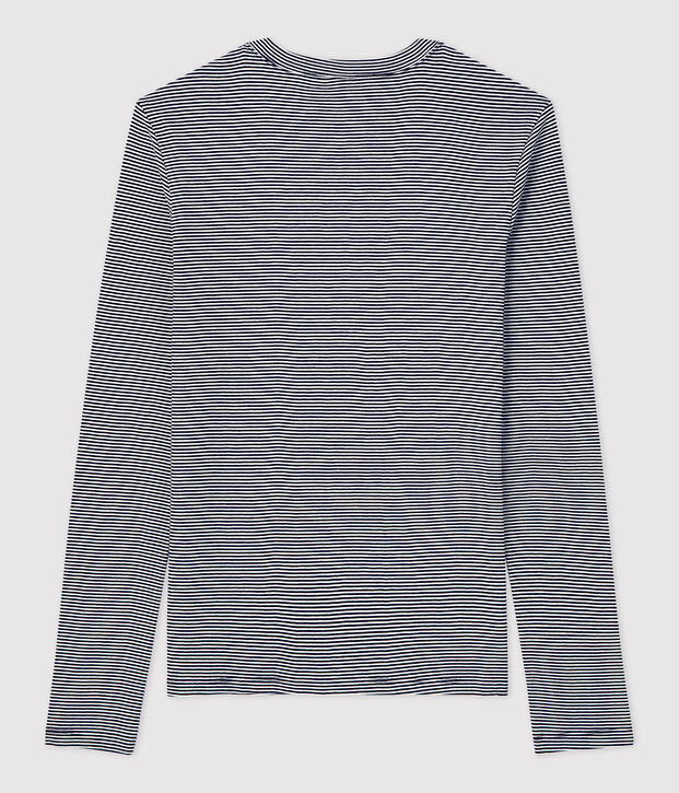 Tee-shirt L'ICONIQUE col rond en coton bio Femme bleu/blanc