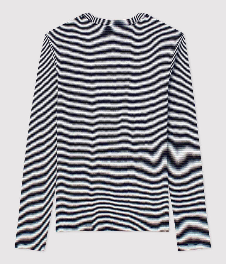 Tee-shirt L'ICONIQUE col rond en coton bio Femme bleu SMOKING/blanc MARSHMALLOW