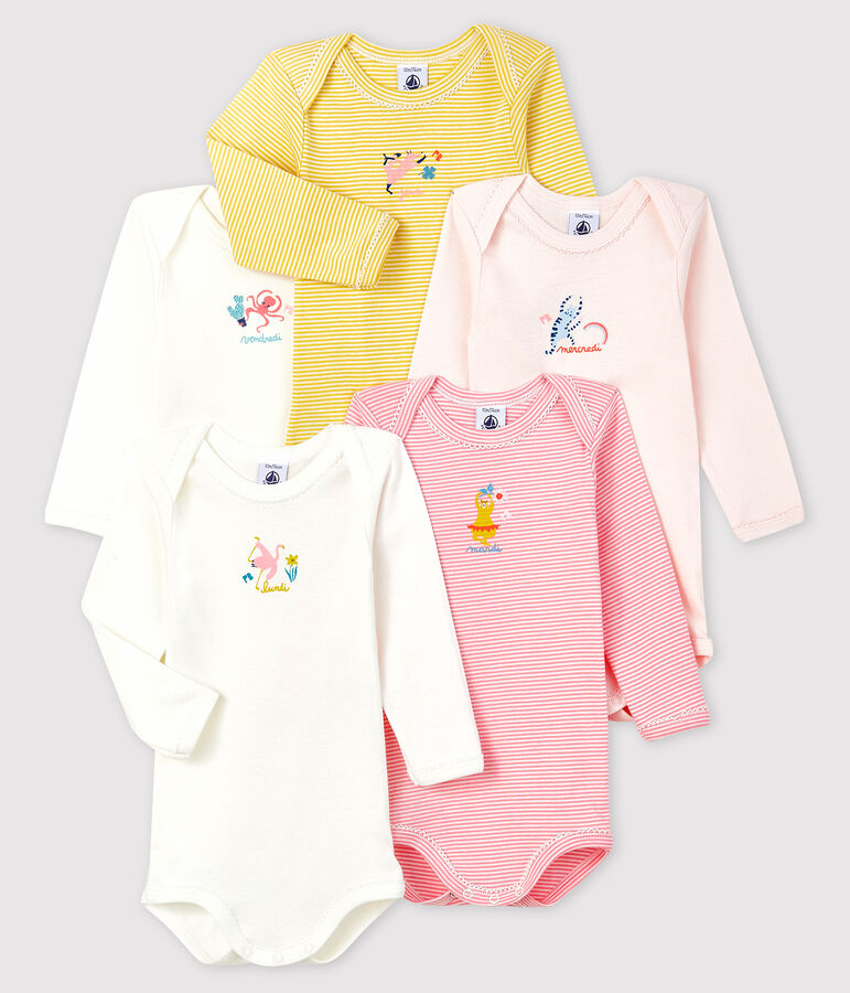 Lot de 5 bodies manches longues b&eacute;b&eacute; fille multicouleur