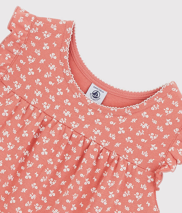Chemise de nuit fleuri petite fille en coton rose/blanc
