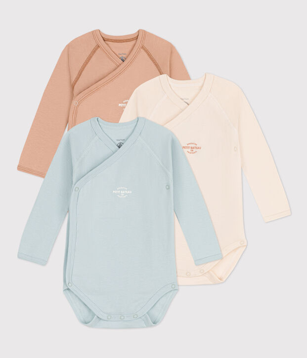 Lot de 3 bodies crois&eacute;s manches longues en coton multicouleur