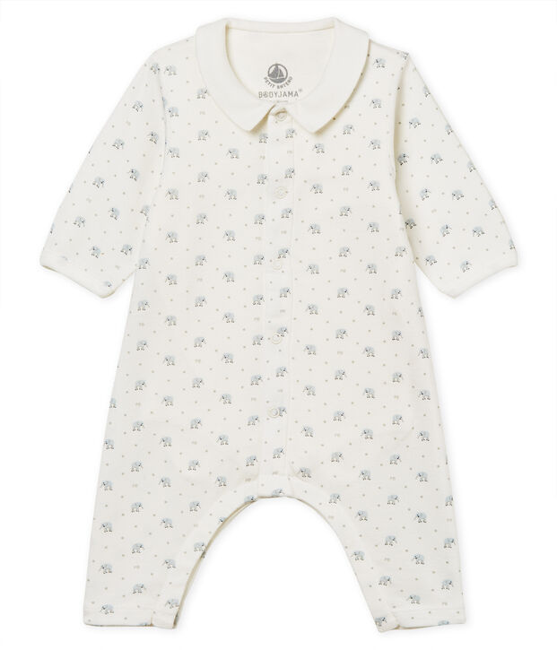 Bodyjama sans pieds b&eacute;b&eacute; gar&ccedil;on en c&ocirc;te 1x1 imprim&eacute;e blanc/multicouleur