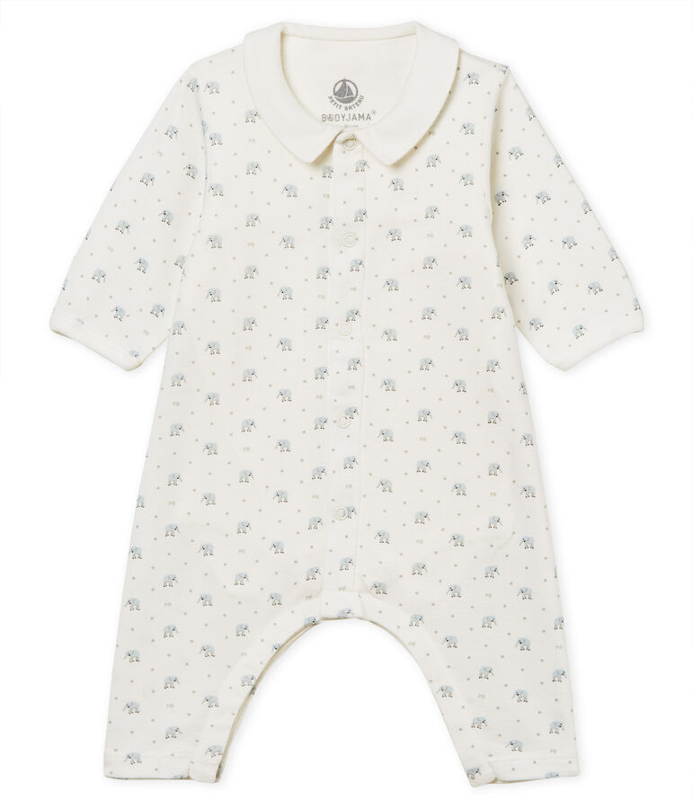 Bodyjama sans pieds b&eacute;b&eacute; gar&ccedil;on en c&ocirc;te 1x1 imprim&eacute;e blanc MARSHMALLOW/blanc MULTICO