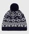 Bonnet enfant jacquard en laine bleu SOIR/ MARSHMALLOW