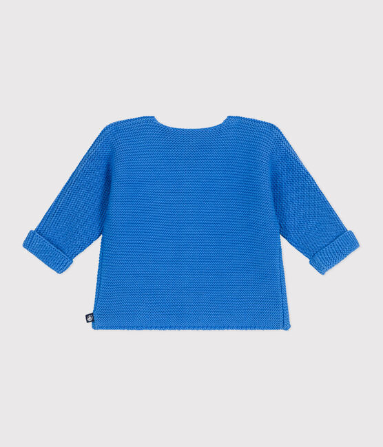 Cardigan bébé tricot point mousse en coton bleu EDNA