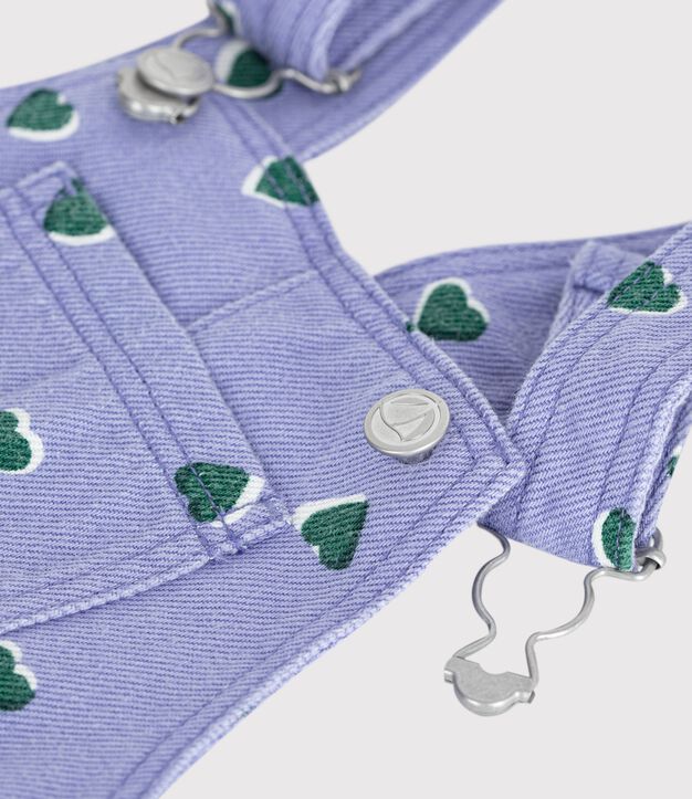 Salopette b&eacute;b&eacute; en serge jambes longues imprim&eacute;e c&oelig;urs violet/multicouleur
