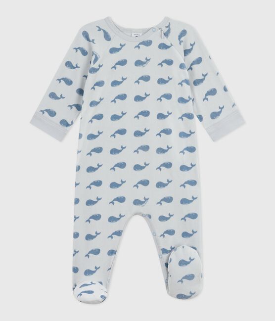 Pyjama zippé bébé en velours imprimé baleines CO2/ ADRIATIC