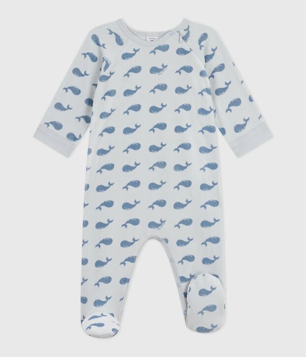 Pyjama zipp&eacute; b&eacute;b&eacute; en velours imprim&eacute; baleines bleu/bleu