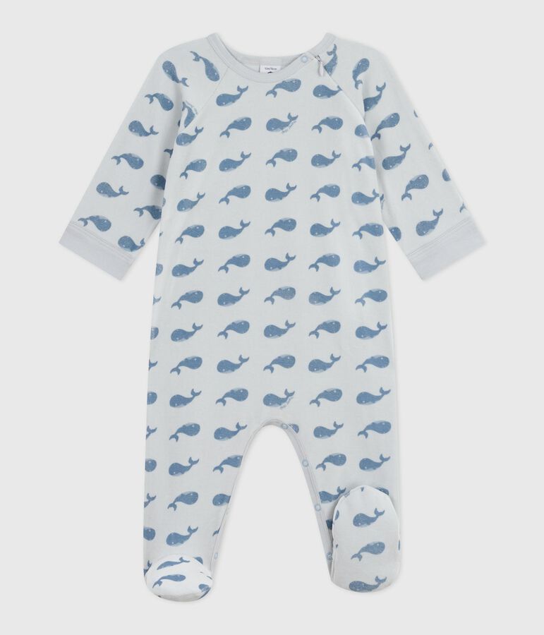 Pyjama zipp&eacute; b&eacute;b&eacute; en velours imprim&eacute; baleines bleu/bleu
