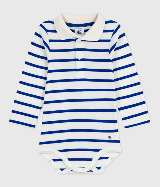 Body bébé en coton col polo rayé bleu MILK/ OLYMPIC