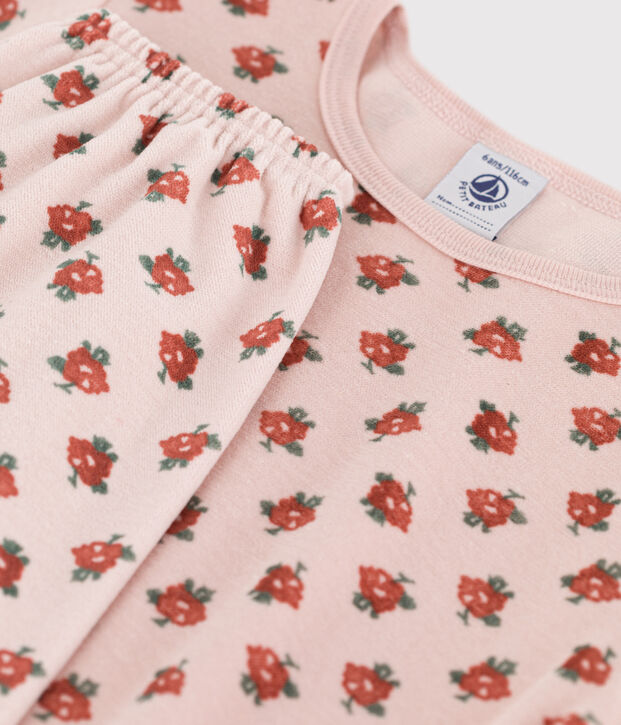 Pyjama fleur petite fille en velours rose/multicouleur