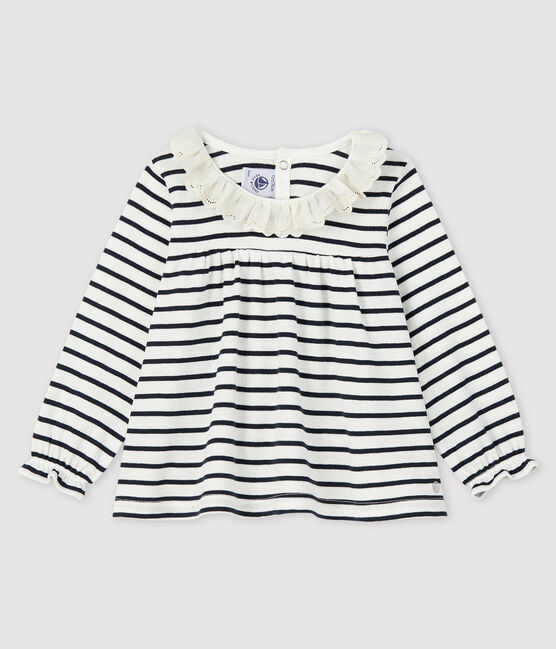 Blouse manches longues bébé fille blanc MARSHMALLOW/bleu SMOKING