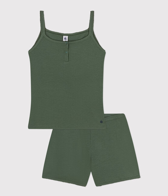 Pyjama short et débardeur uni en coton et lyocell femme vert CROCO