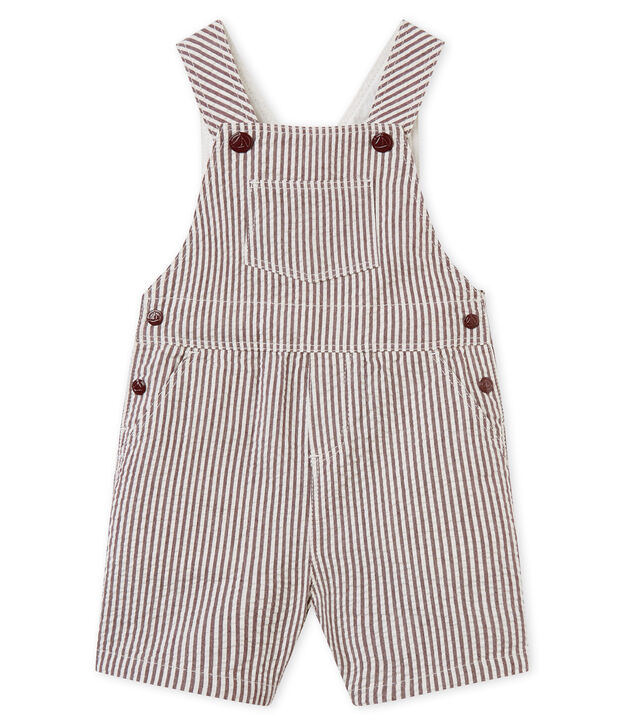 Salopette courte b&eacute;b&eacute; gar&ccedil;on ray&eacute;e marron/blanc