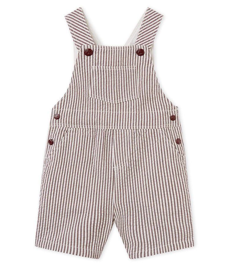 Salopette courte b&eacute;b&eacute; gar&ccedil;on ray&eacute;e marron/blanc