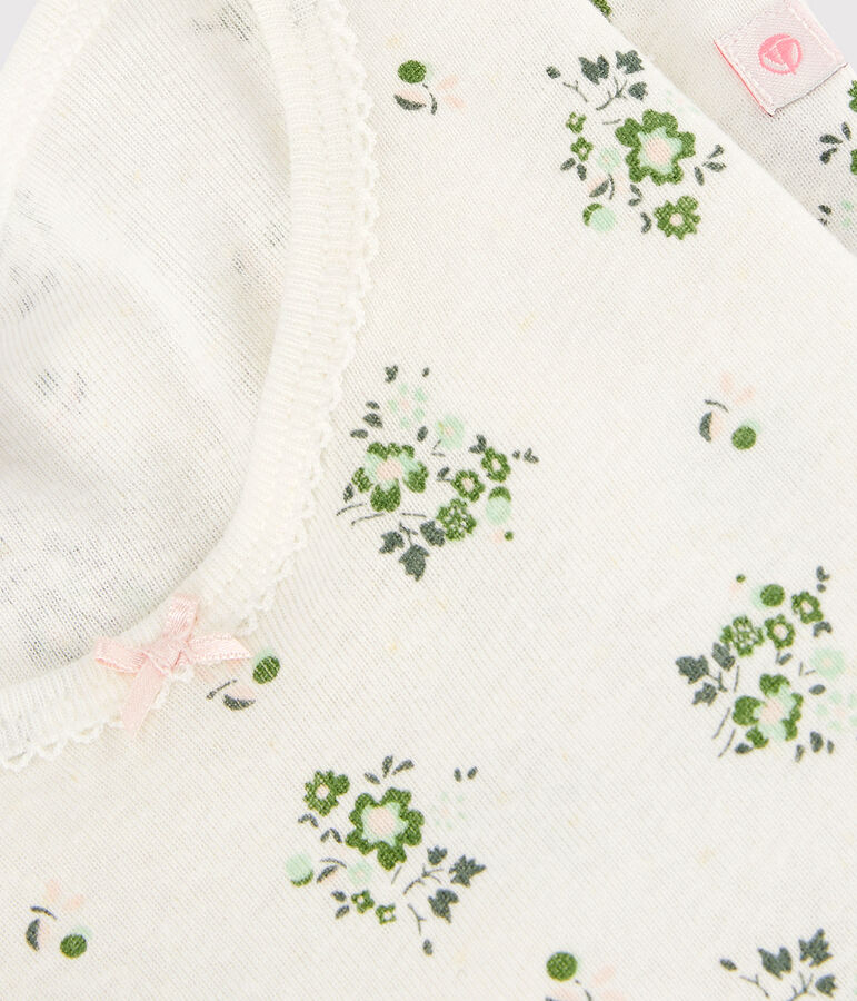 Pyjacourt fleuri petite fille en coton et lin blanc MARSHMALLOW/blanc MULTICO