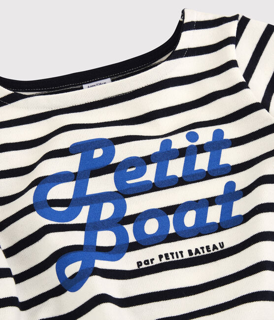 Marinière en coton enfant fille blanc MARSHMALLOW/bleu SMOKING