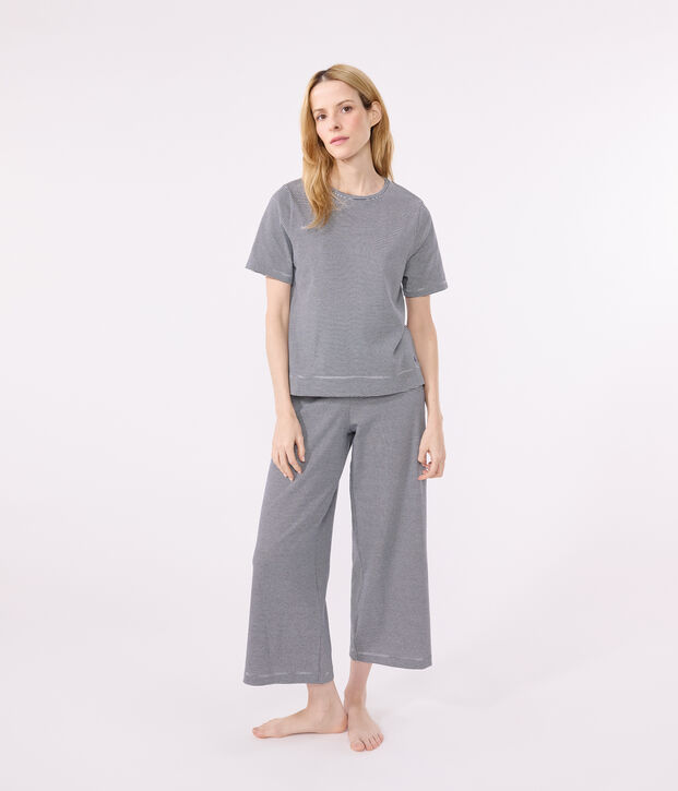 Pyjama milleraies en coton femme bleu/blanc