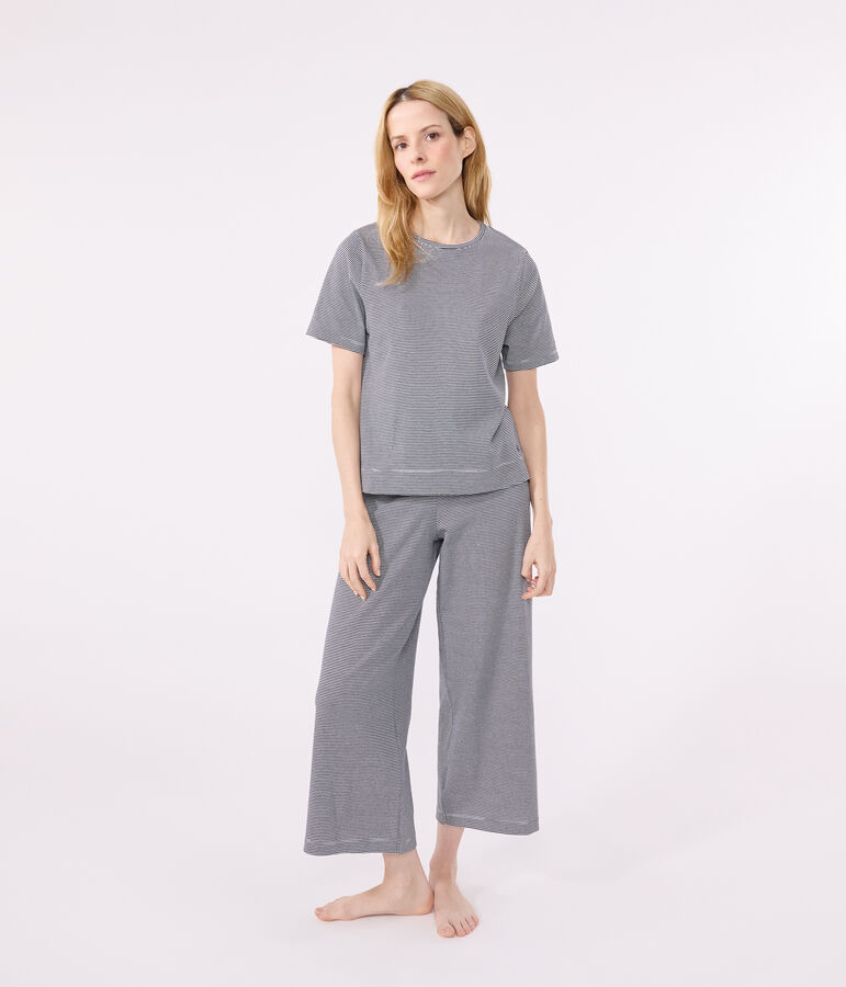 Pyjama milleraies en coton femme bleu SMOKING/blanc MARSHMALLOW
