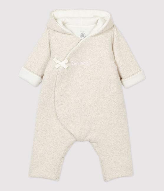 Combinaison longue grise chinée à capuche bébé en coton biologique beige MONTELIMAR CHINE