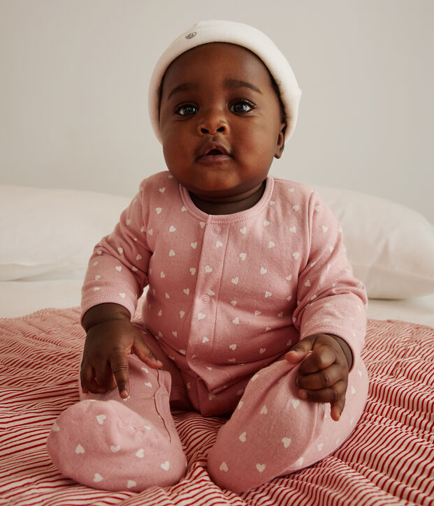 Bodyjama b&eacute;b&eacute; en tubique petits c&oelig;urs rose/blanc