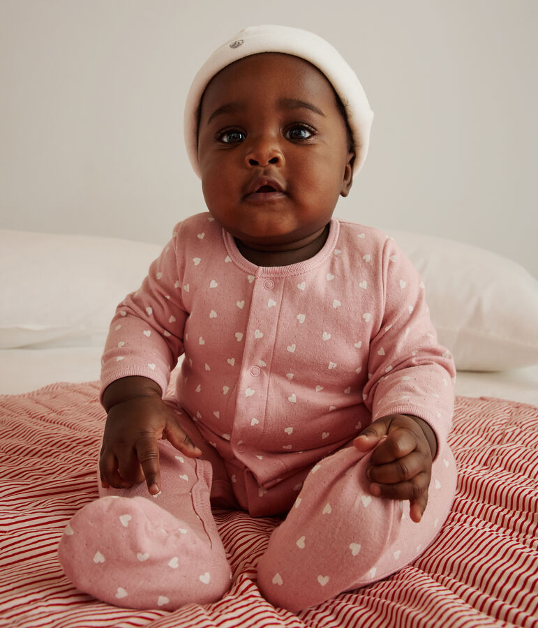 Bodyjama b&eacute;b&eacute; en tubique petits c&oelig;urs rose CHARME/blanc MARSHMALLOW