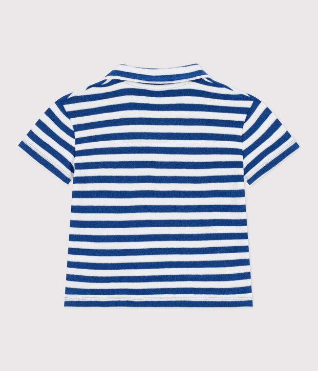 Polo enfant &agrave; manches courtes en coton bleu/blanc