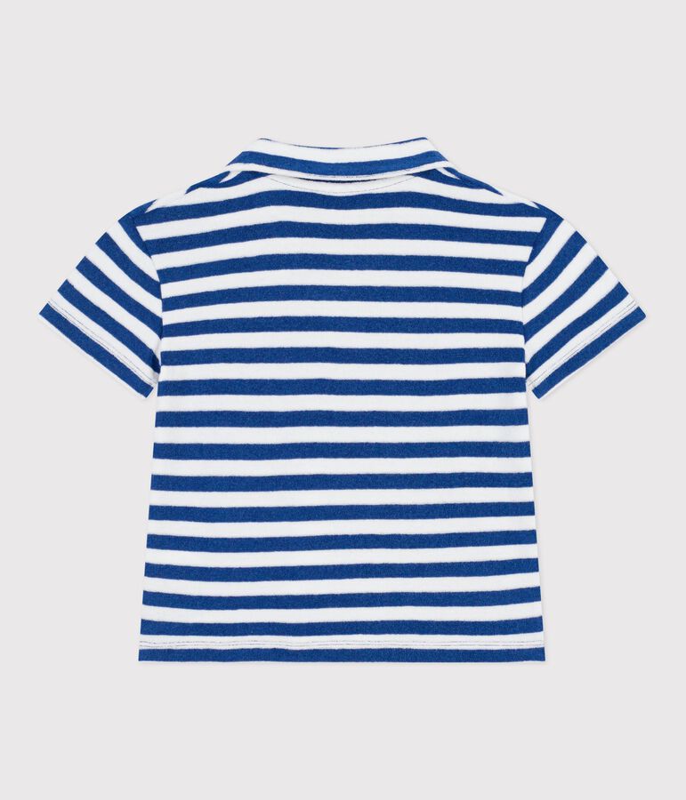 Polo enfant &agrave; manches courtes en coton bleu/blanc
