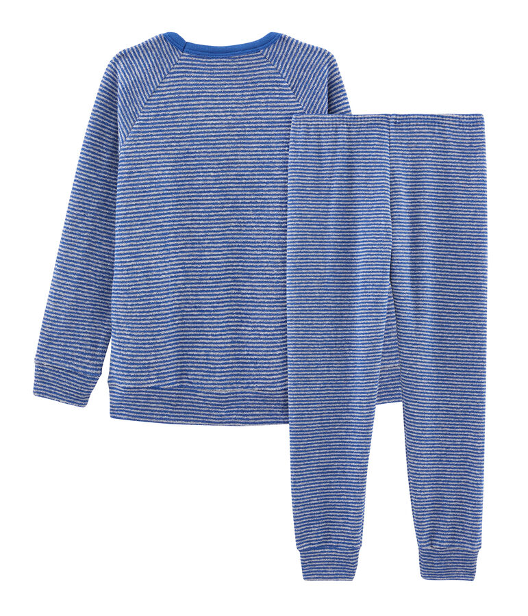 Pyjama petit gar&ccedil;on en bouclette &eacute;ponge gratt&eacute;e extra chaude bleu/gris
