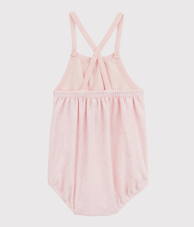 Combicourt rose b&eacute;b&eacute; fille en bouclette &eacute;ponge de coton biologique rose