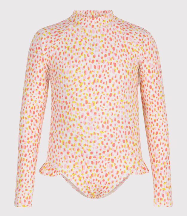 Maillot de bain enfant une pi&egrave;ce manches longues imprim&eacute; blanc/multicouleur