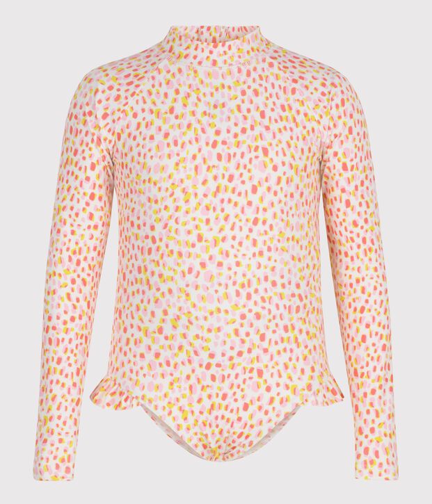 Maillot de bain enfant une pi&egrave;ce manches longues imprim&eacute; blanc/multicouleur