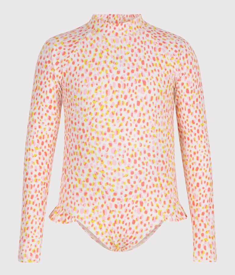 Maillot de bain enfant une pi&egrave;ce manches longues imprim&eacute; blanc/multicouleur