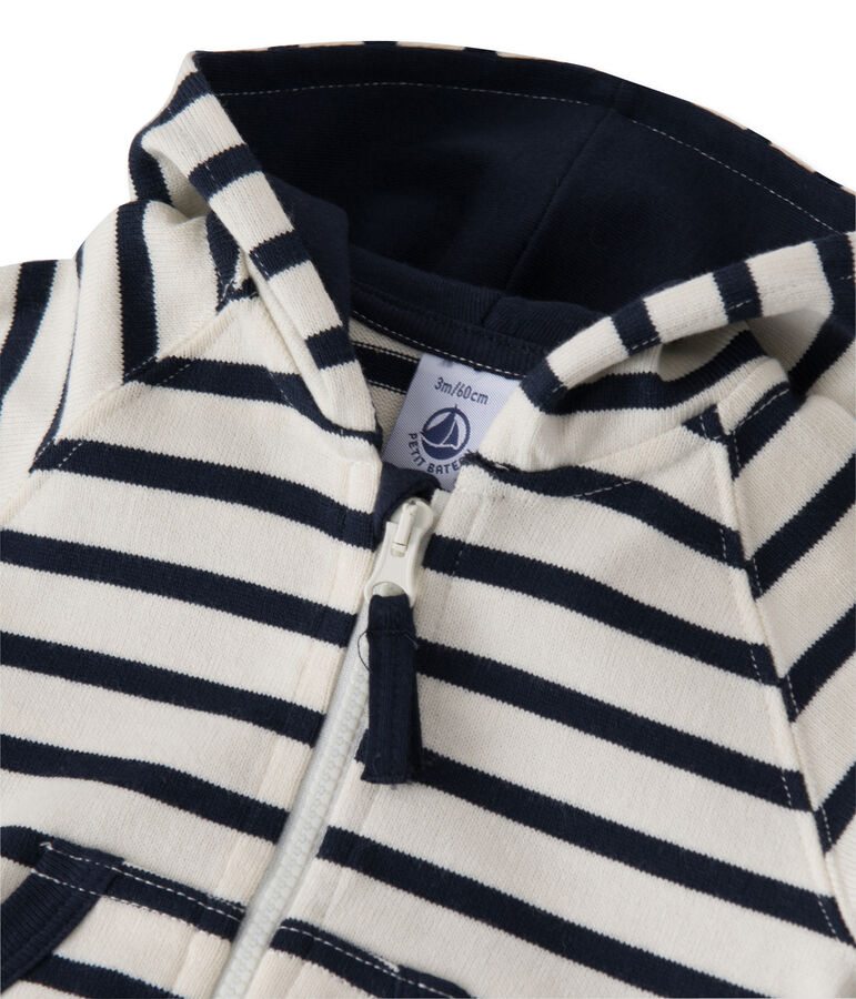 Sweat zipp&eacute; b&eacute;b&eacute; gar&ccedil;on en jersey lourd ray&eacute; beige COQUILLE/bleu SMOKING