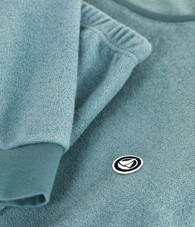 Pyjama femme en coton &eacute;ponge uni bleu