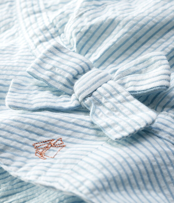 Capeline en seersucker bébé fille blanc MARSHMALLOW/bleu ACIER