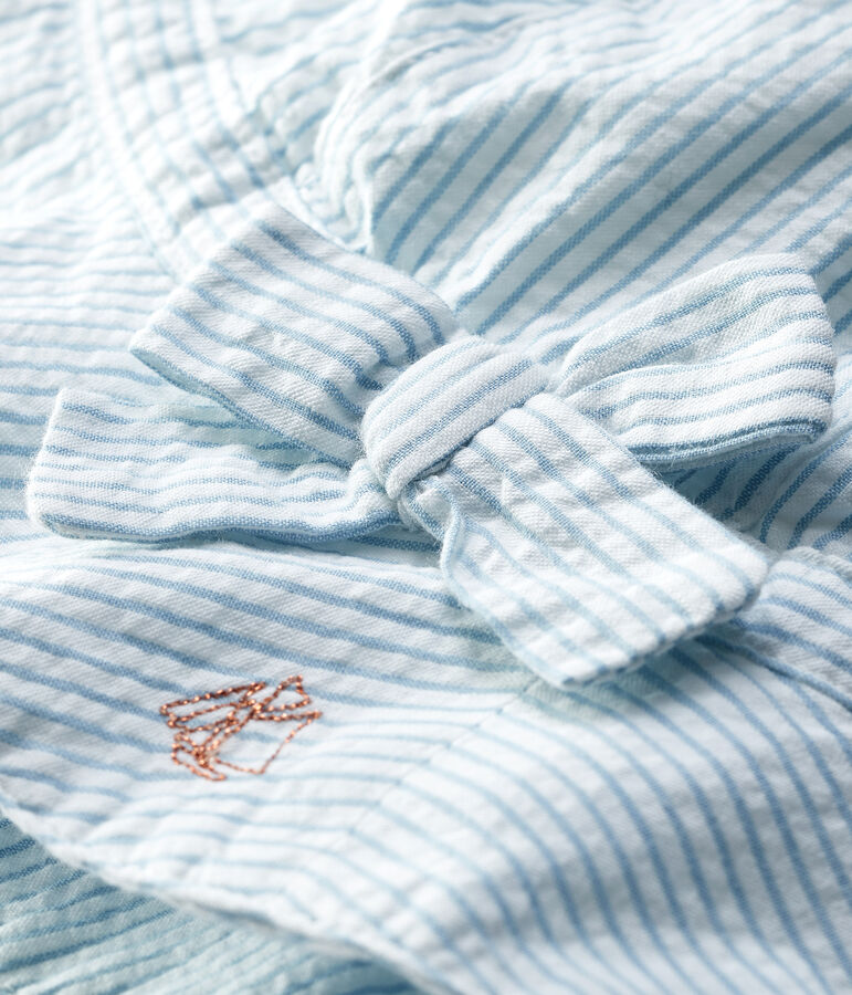 Capeline en seersucker b&eacute;b&eacute; fille blanc/bleu