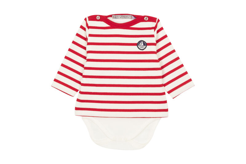 Body marini&egrave;re iconique b&eacute;b&eacute; gar&ccedil;on blanc MARSHMALLOW/rouge TERKUIT