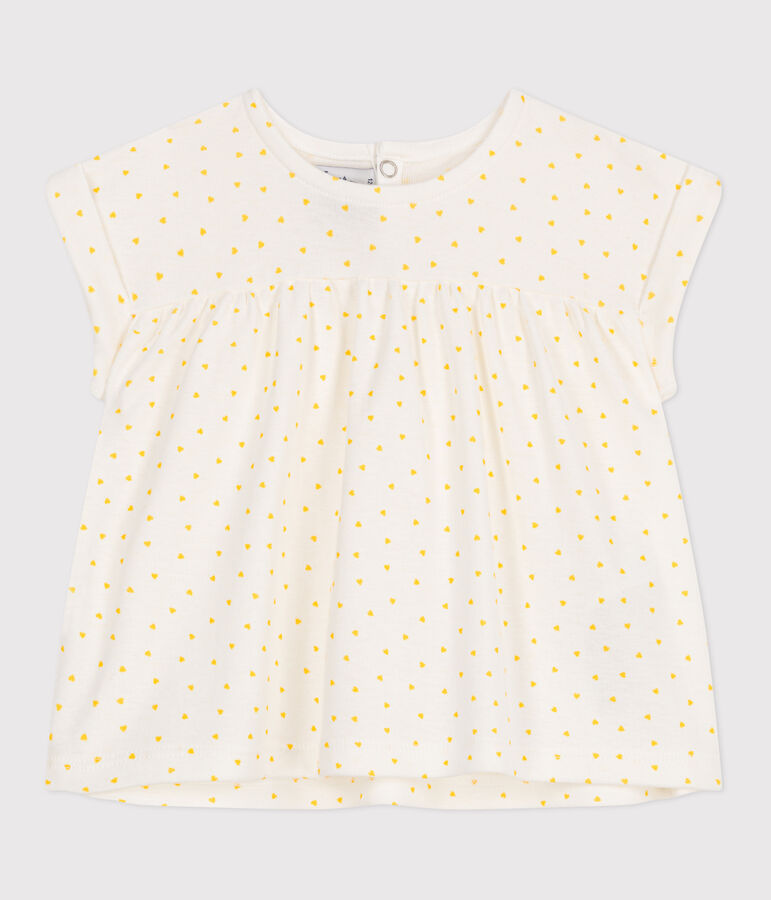 Blouse b&eacute;b&eacute; en coton manches courtes, imprim&eacute;e mini c&oelig;ur blanc MARSHMALLOW/ ORGE
