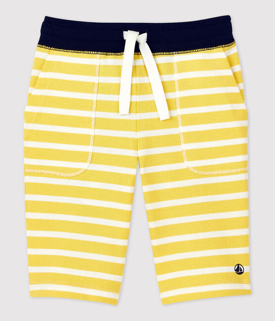 Bermuda en coton enfant garçon jaune ORGE/blanc MARSHMALLOW
