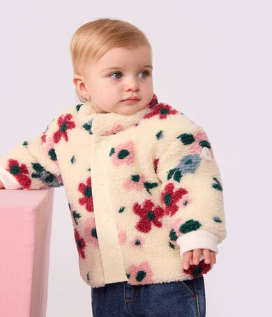 Manteau b&eacute;b&eacute; ouatin&eacute; en sherpa imprim&eacute;e fleurs
