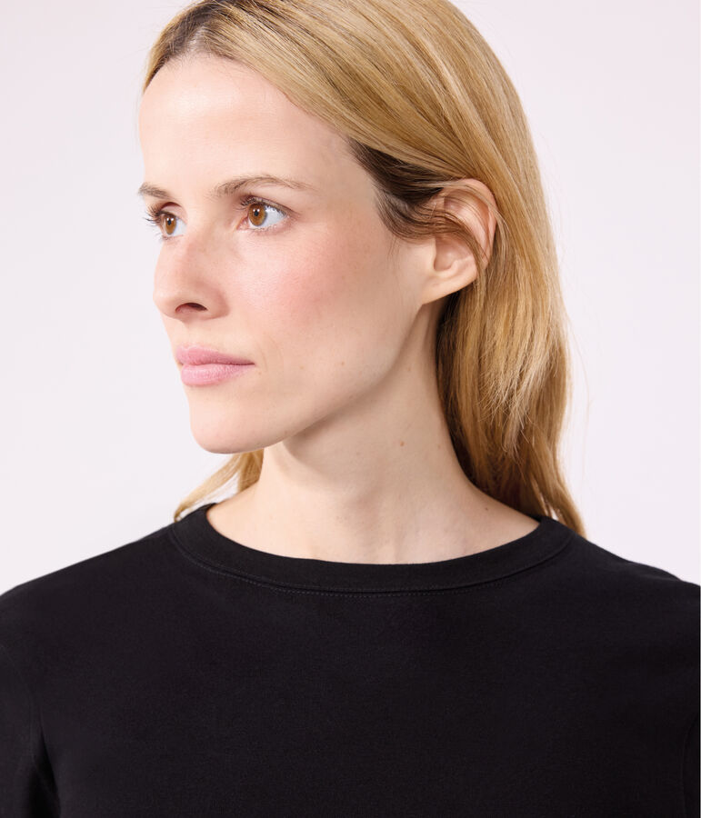 Tee-shirt l'Iconique manches longues en c&ocirc;te unie femme noir BLACK