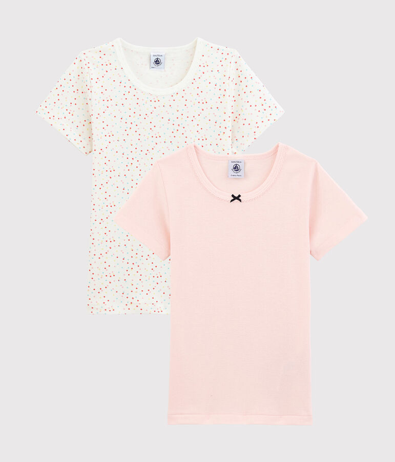 Lot de 2 tee-shirts manches courtes pois multico petite fille en coton biologique multicouleur