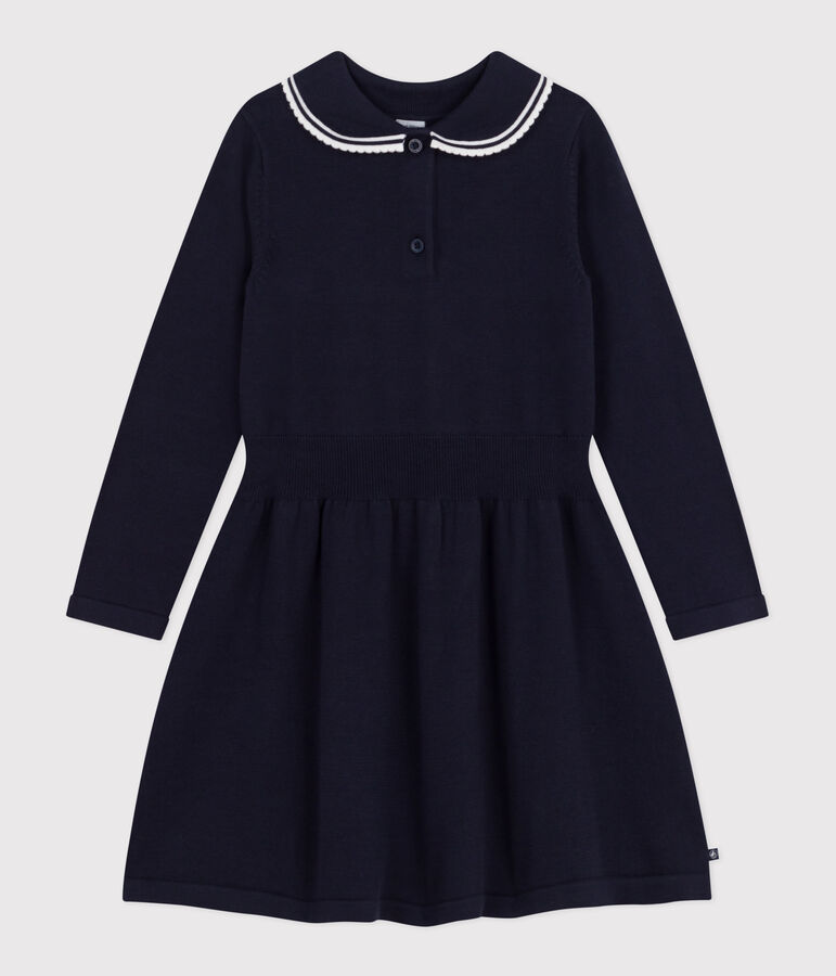 Robe enfant manches longues en coton bleu SMOKING