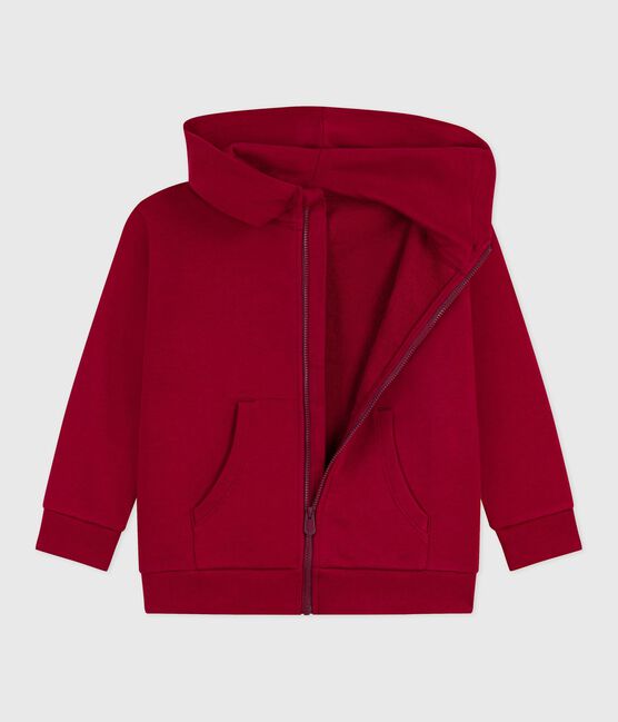 Sweatshirt zippé enfant en coton uni AMARANTE