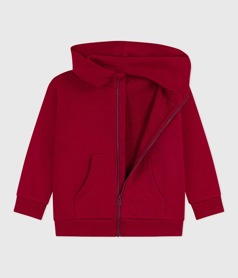 Sweatshirt zipp&eacute; enfant en coton uni rouge