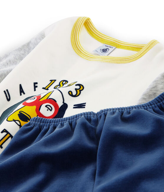 Pyjama petit garçon en velours bleu MEDIEVAL/gris POUSSIERE/ MULTICO