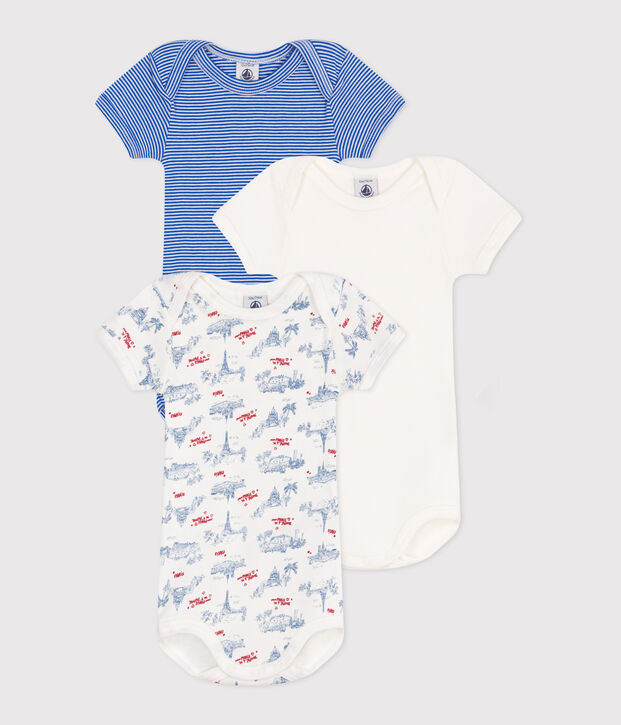 Lot de 3 bodies manches courtes en coton motifs Paris b&eacute;b&eacute; multicouleur