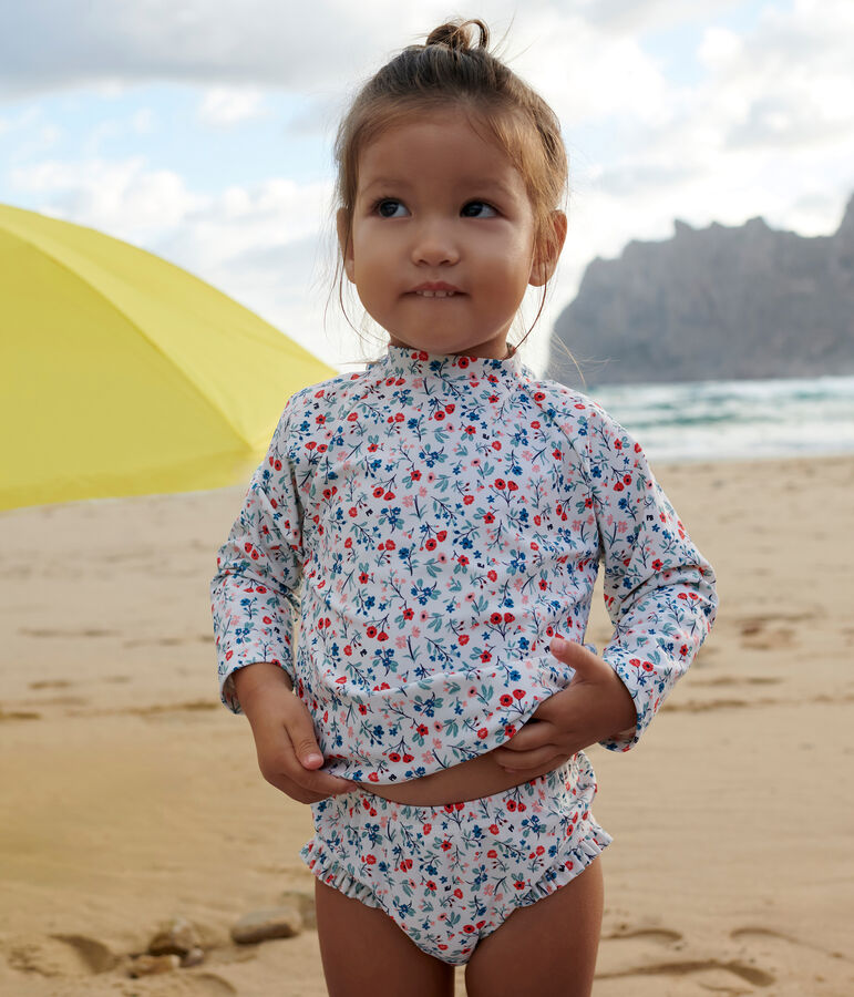 T-shirt anti UV b&eacute;b&eacute;, imprim&eacute; fleuri blanc MARSHMALLOW/blanc MULTICO